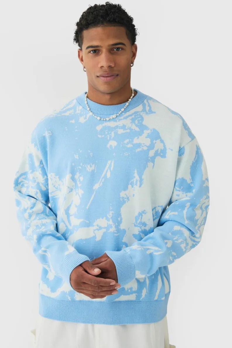 Best boohooMAN Oversized Boxy Renaissance Graphic Knit Jumper light blue