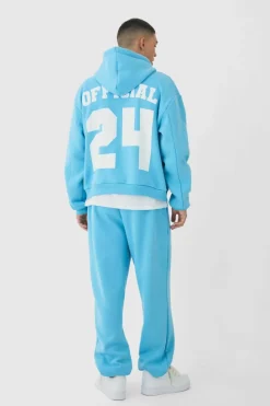 Flash Sale boohooMAN Oversized Boxy Rope Drawcords Varsity Zip Through Tracksuit blue