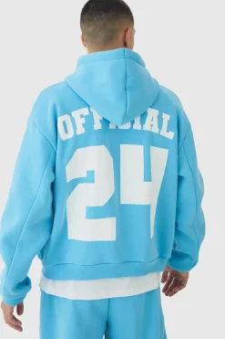 Flash Sale boohooMAN Oversized Boxy Rope Drawcords Varsity Zip Through Tracksuit blue