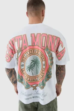 Store boohooMAN Oversized Boxy Santa Monica Over The Seams T-Shirt white