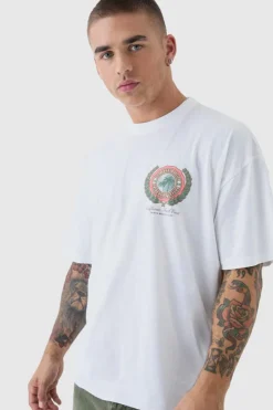 Store boohooMAN Oversized Boxy Santa Monica Over The Seams T-Shirt white