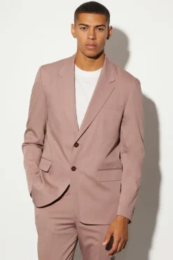 Shop boohooMAN Oversized Boxy Single Breasted Suit Jacket mauve