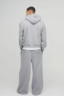 Best boohooMAN Oversized Boxy Skeleton Puff Print Contrast Stitch Zip Through Hooded Tracksuit grey marl