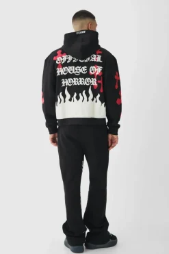 Flash Sale boohooMAN Oversized Boxy Skeleton Puff Print Cross Tracksuit black
