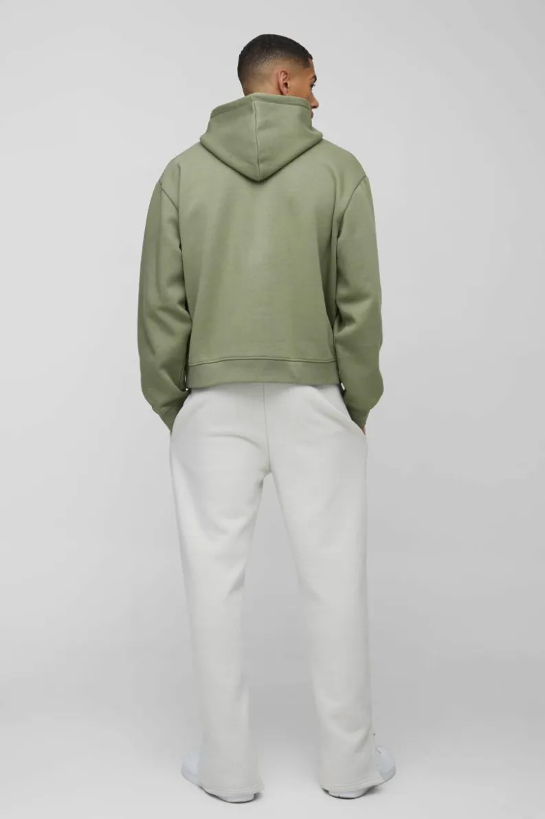 Outlet boohooMAN Oversized Boxy Smart Embroidered Hoodie khaki