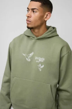 Outlet boohooMAN Oversized Boxy Smart Embroidered Hoodie khaki