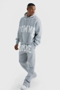 Outlet boohooMAN Oversized Boxy Split Hem Homme Tracksuit grey marl