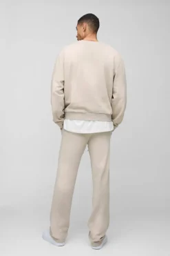 Outlet boohooMAN Oversized Boxy Spray Wash Ofcl Printed Sweatshirt stone