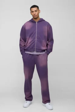 Flash Sale boohooMAN Oversized Boxy Spray Wash Zip Through Tracksuit purple