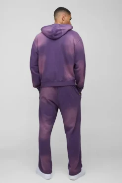 Flash Sale boohooMAN Oversized Boxy Spray Wash Zip Through Tracksuit purple