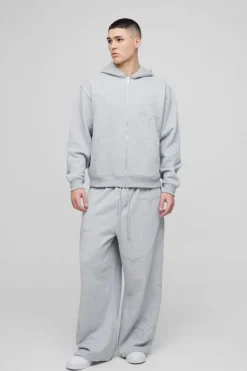 Sale boohooMAN Oversized Boxy Star Applique Zip Through Hooded Tracksuit grey marl