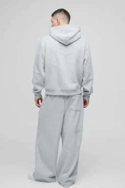 Sale boohooMAN Oversized Boxy Star Applique Zip Through Hooded Tracksuit grey marl