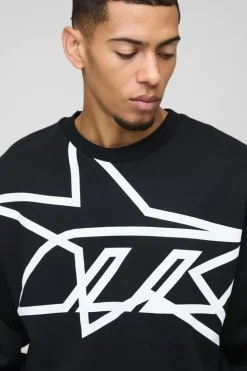 Discount boohooMAN Oversized Boxy Star Printed Sweatshirt black