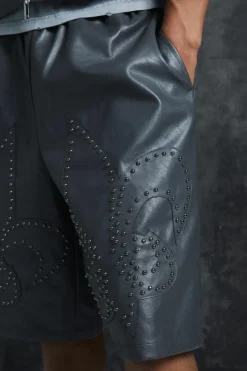 Fashion boohoo Oversized Boxy Studded Padded Pu Gilet Set charcoal