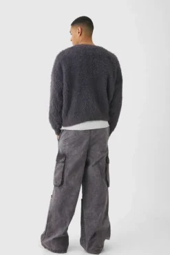 Sale boohooMAN Oversized Boxy Super Fluffy Knitted Jumper purple