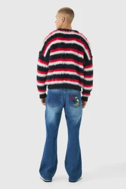 Flash Sale boohooMAN Oversized Boxy Super Fluffy Stripe Cardigan red