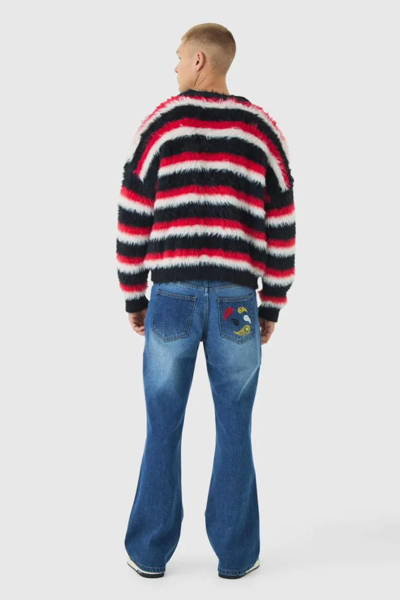 Flash Sale boohooMAN Oversized Boxy Super Fluffy Stripe Cardigan red