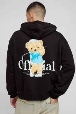 Best boohooMAN Oversized Boxy Teddy Graphic Hoodie black