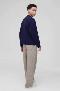 Sale boohooMAN Oversized Boxy Teddy Knitted Jumper navy