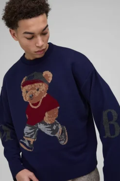 Sale boohooMAN Oversized Boxy Teddy Knitted Jumper navy