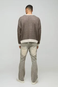 Flash Sale boohooMAN Oversized Boxy Tonal Cable Knitted Jumper brown