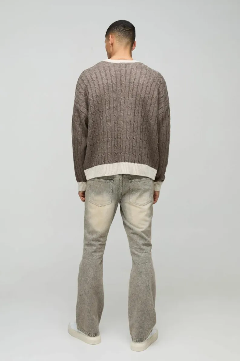 Flash Sale boohooMAN Oversized Boxy Tonal Cable Knitted Jumper brown