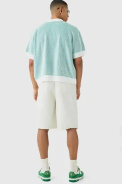 Flash Sale boohooMAN Oversized Boxy Two Tone Rib Knit Shirt green
