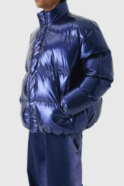 Outlet boohooMAN Oversized Boxy Vinyl Boxy Puffer Jacket blue