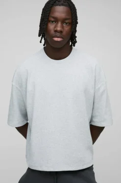 Sale boohooMAN Oversized Boxy Waffle Jersey T-Shirt grey