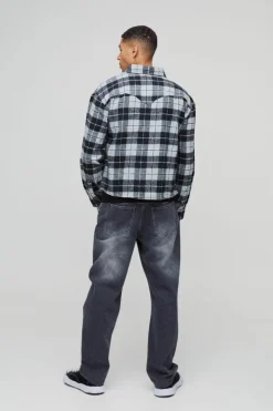 Outlet boohooMAN Oversized Boxy Western Check Collared Shirt beige