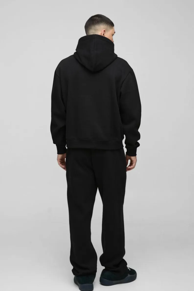 Cheap boohooMAN Oversized Boxy Worldwide Distressed Applique Hoodie black