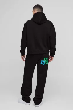 Fashion boohooMAN Oversized Boxy Worldwide 13 Embroidered Varsity Tracksuit black