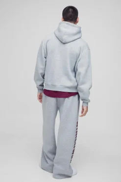 Hot boohooMAN Oversized Boxy Worldwide Print Hooded Tracksuit grey marl