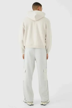New boohooMAN Oversized Boxy Worldwide Zip Through Hoodie light grey