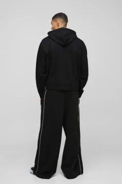 Sale boohooMAN Oversized Boxy Zip Through Carpenter Hoodie black