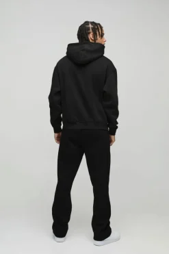 Discount boohooMAN Oversized Boxy Zip Through Embroidered Gothic Cross Hoodie black