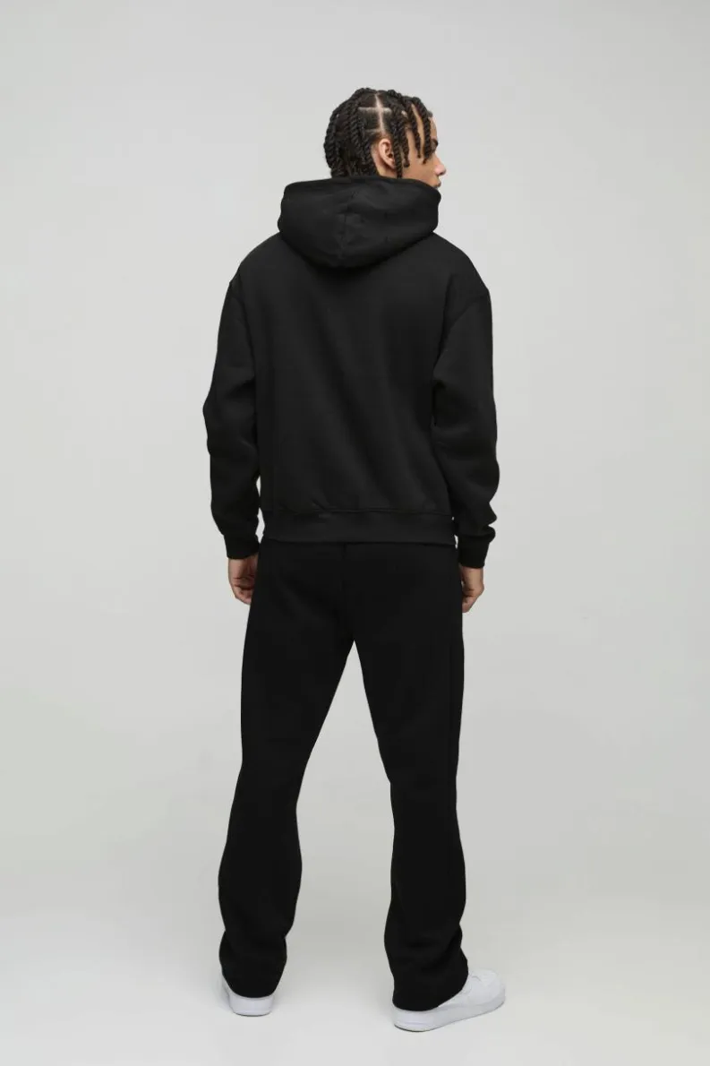 Discount boohooMAN Oversized Boxy Zip Through Embroidered Gothic Cross Hoodie black