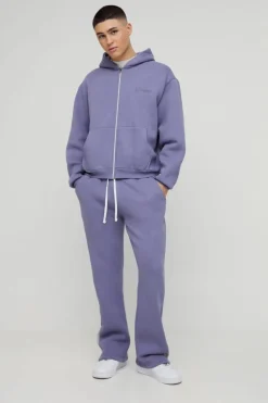 Outlet boohooMAN Oversized Boxy Zip Through Gusset Tracksuit purple