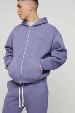 Outlet boohooMAN Oversized Boxy Zip Through Gusset Tracksuit purple