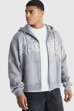 Flash Sale boohooMAN Oversized Boxy Zip Through Limited Hoodie light grey