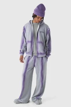 New boohooMAN Oversized Boxy Zip Through Loopback Hoodie And Wide Jogger Tracksuit grey