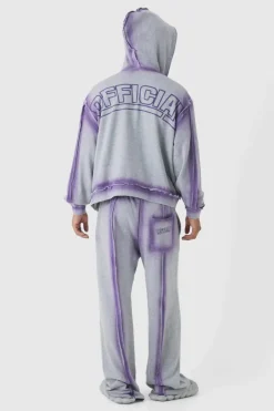 New boohooMAN Oversized Boxy Zip Through Loopback Hoodie And Wide Jogger Tracksuit grey