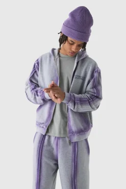 New boohooMAN Oversized Boxy Zip Through Loopback Hoodie And Wide Jogger Tracksuit grey