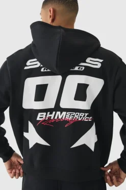 Cheap boohooMAN Oversized Boxy Zip Through Moto Print Hoodie black
