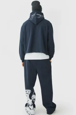 Best boohooMAN Oversized Boxy Zip Through Renaissance Graphic Hoodie slate blue