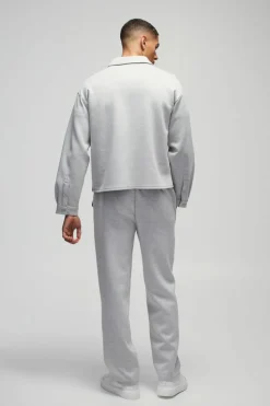 Flash Sale boohooMAN Oversized Boxy Zip Through Scuba Shirt grey marl