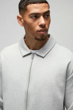 Flash Sale boohooMAN Oversized Boxy Zip Through Scuba Shirt grey marl