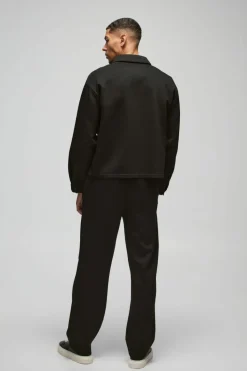 Clearance boohooMAN Oversized Boxy Zip Through Scuba Shirt black