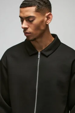 Clearance boohooMAN Oversized Boxy Zip Through Scuba Shirt black