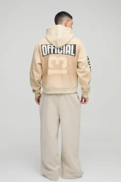 Flash Sale boohooMAN Oversized Boxy Zip Through Spray Wash Official Moto Hoodie stone